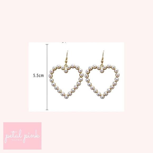 Simulated Pearl Goldtone Heart Drop Earrings Romantic Wedding Coquette - Picture 5 of 5